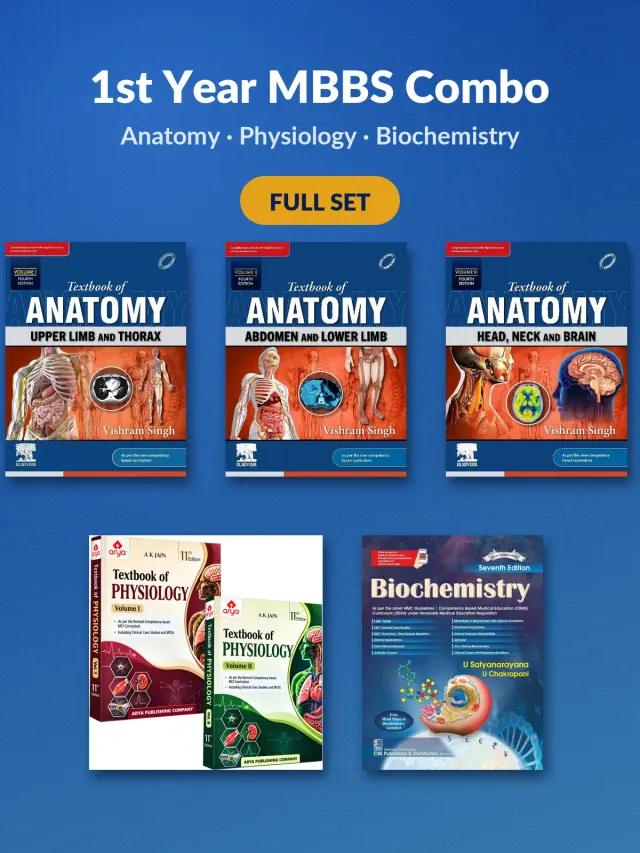 1st Year MBBS Combo: Vishram Singh Anatomy (Vol 1, 2, 3) + AK Jain Physiology + Satyanarayana Biochemistry
