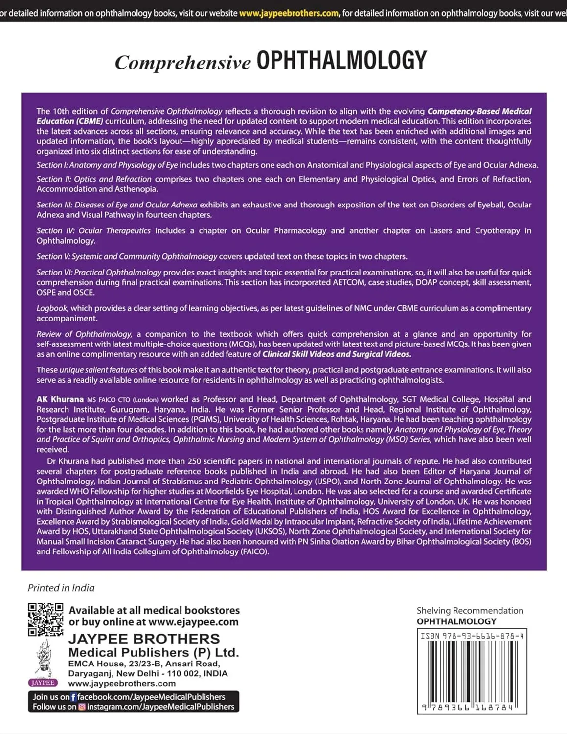 AK Khurana Ophthalmology, 10th Ed